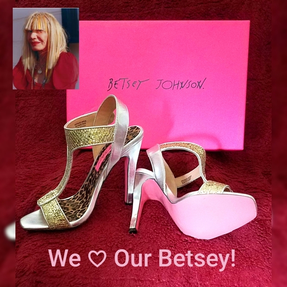 New inBox RARE Orig Betsey Johnson  Pink Bottom T-Strap Gold Silver Heels 5.5, 6 - Picture 2 of 12